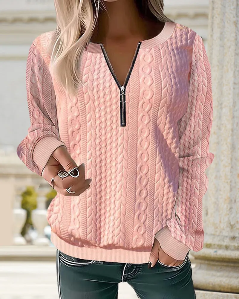 Women's Elegant Knitted Pullover Half-Zip Sweater | Ideal for Autumn/Winter
