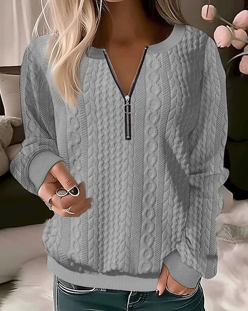 Women's Elegant Knitted Pullover Half-Zip Sweater | Ideal for Autumn/Winter