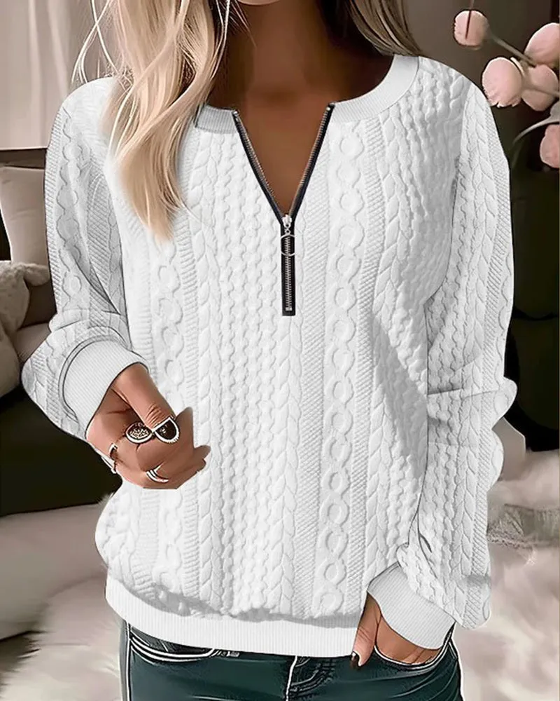 Women's Elegant Knitted Pullover Half-Zip Sweater | Ideal for Autumn/Winter