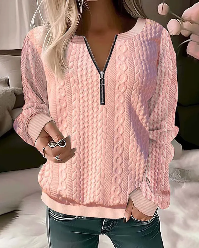 Women's Elegant Knitted Pullover Half-Zip Sweater | Ideal for Autumn/Winter